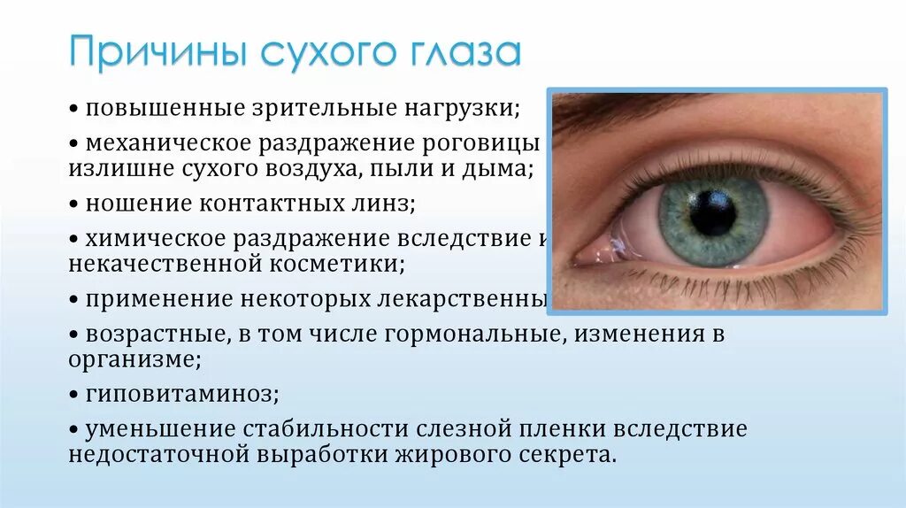 Глаза зрение диагнозы. Синдром сухого глаза симптомы. Симптомы чиндрома сузого новща. Синдром сухого глаза причины.
