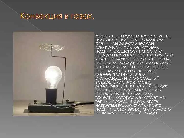 Воздух соприкасаясь с теплой лампой нагревается