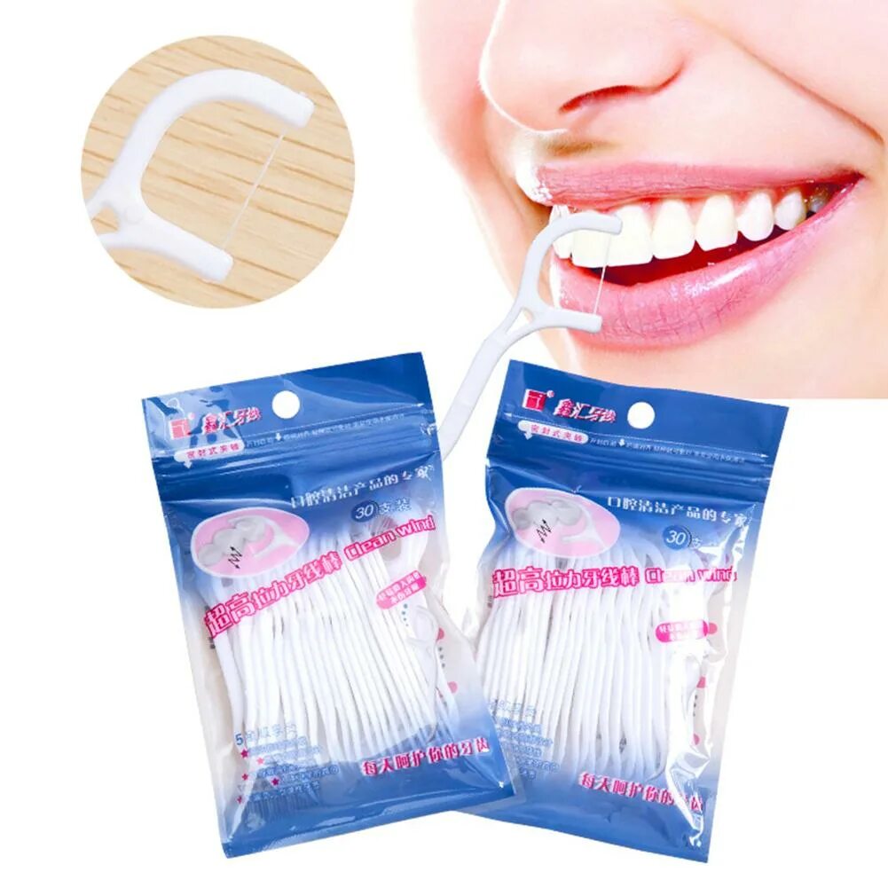 Floss Toothpick 30шт. Флоссер для чистки зубов. Нити для зубов одноразовые. Нитка для чистки зубов. Уход за ртом купить