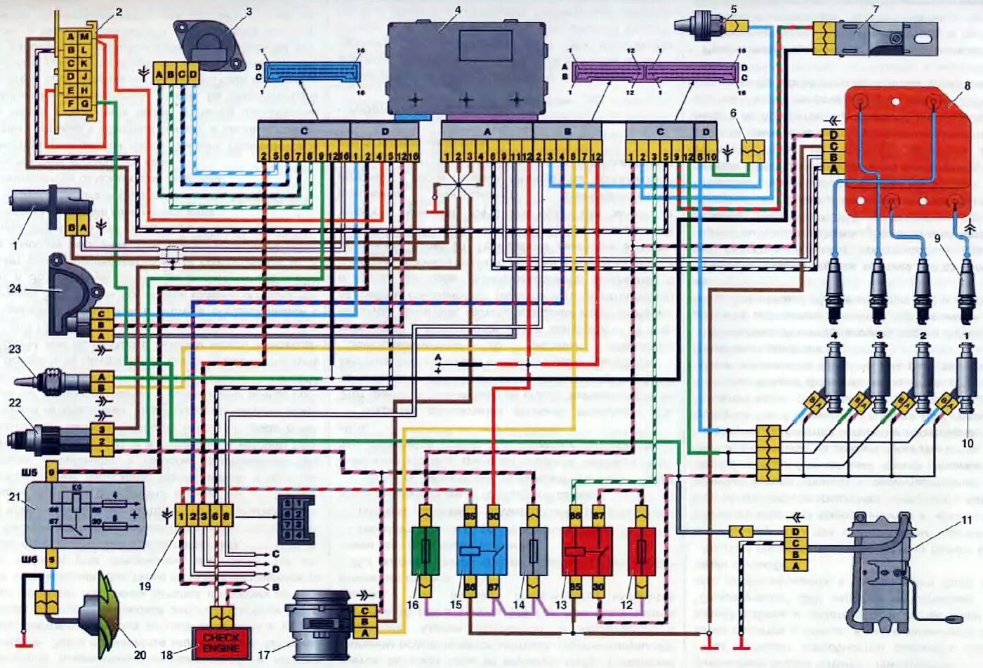Проводка 2109 карбюратор. Система управления двигателем ВАЗ 2110 инжектор 8. Схема форсунок ВАЗ 2109 инжектор. Эл схема системы управления двигателем ВАЗ 2110. Электрическая схема зажигания ВАЗ 2109 инжектор.