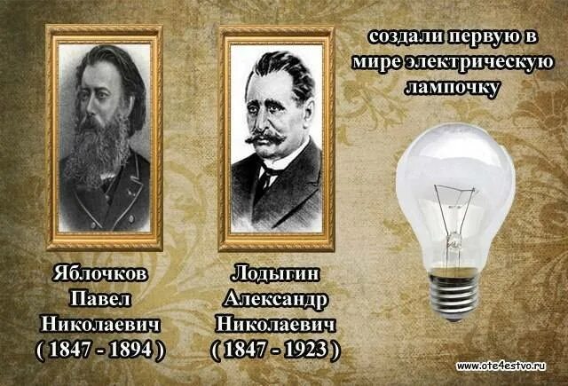 Кто изобрел первую лампочку в мире. Кто изобрёл лампочку первым. яблочков и лодыгин первая в мире электрическая лампочка. выдающиеся ученые и изобретатели россии. русские изобретатели и их изобретения.
