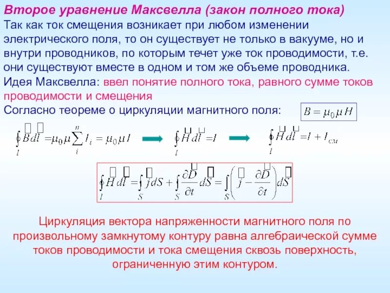 Полный ток контура. Закон полного тока уравнение Максвелла. Уравнение полного тока. Уравнение Максвелла полного тока. Обобщенный закон полного тока Максвелла.