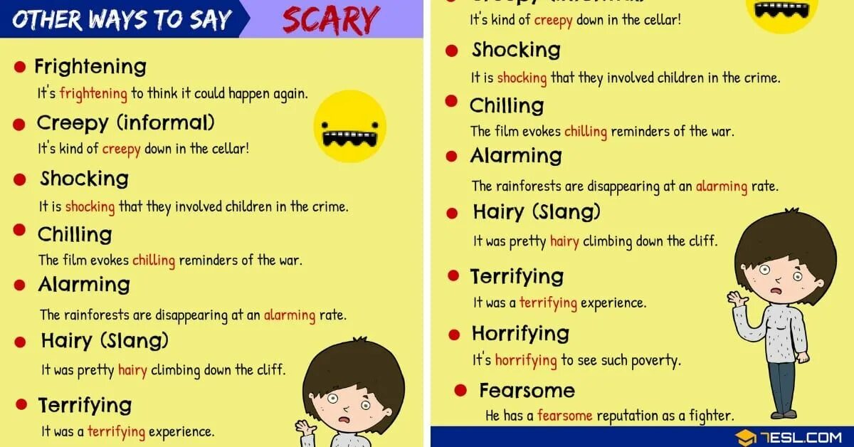 Scared на английском. Scary синонимы на английском. Scared synonyms. Other ways to say. To say synonyms.