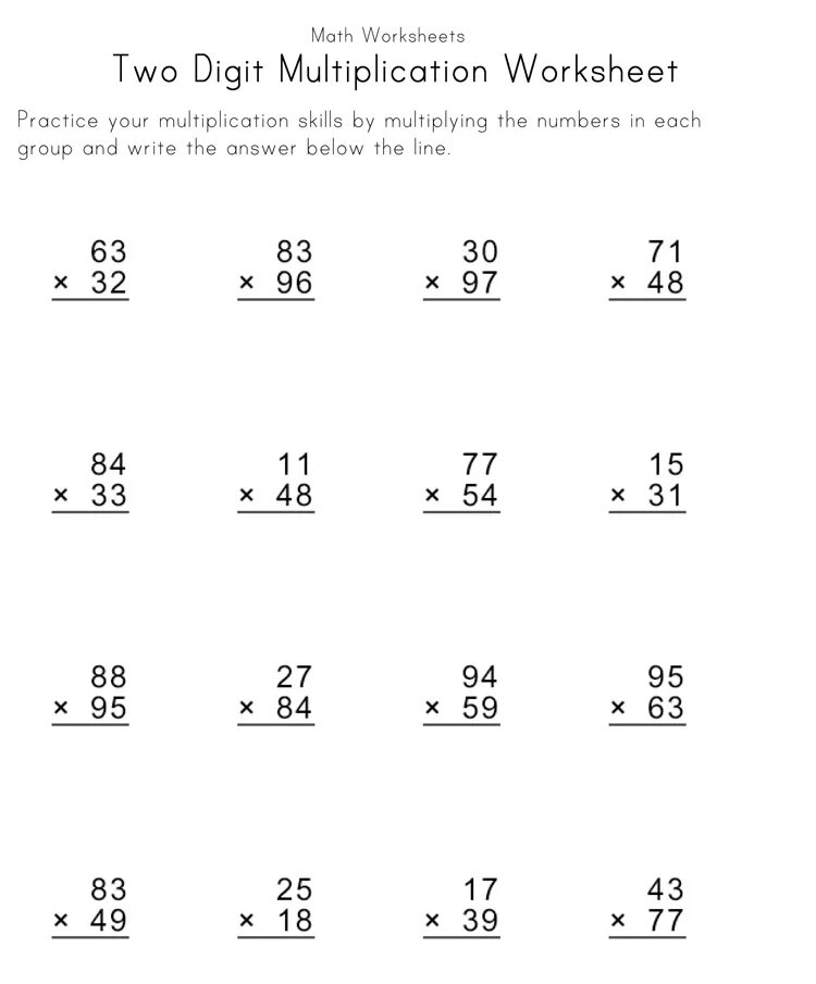 2 multiply 2. Multiplying 2 digit by 2 digit. multiplication 2 digit with 2 digit. multiplication worksheets. multiplication exercise.