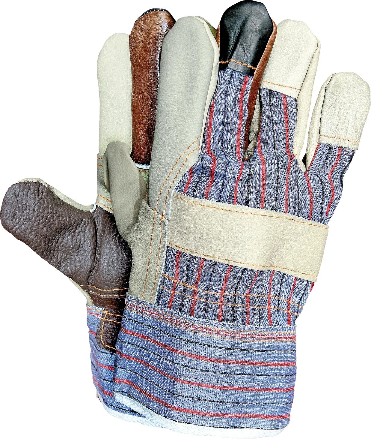 Перчатки RLCSLUXOR, быч кожа, бел, Raw-Pol (10). Перчатки рабочие. Перчатки комбинированные рабочие. Перчатки рабочие кожаные.