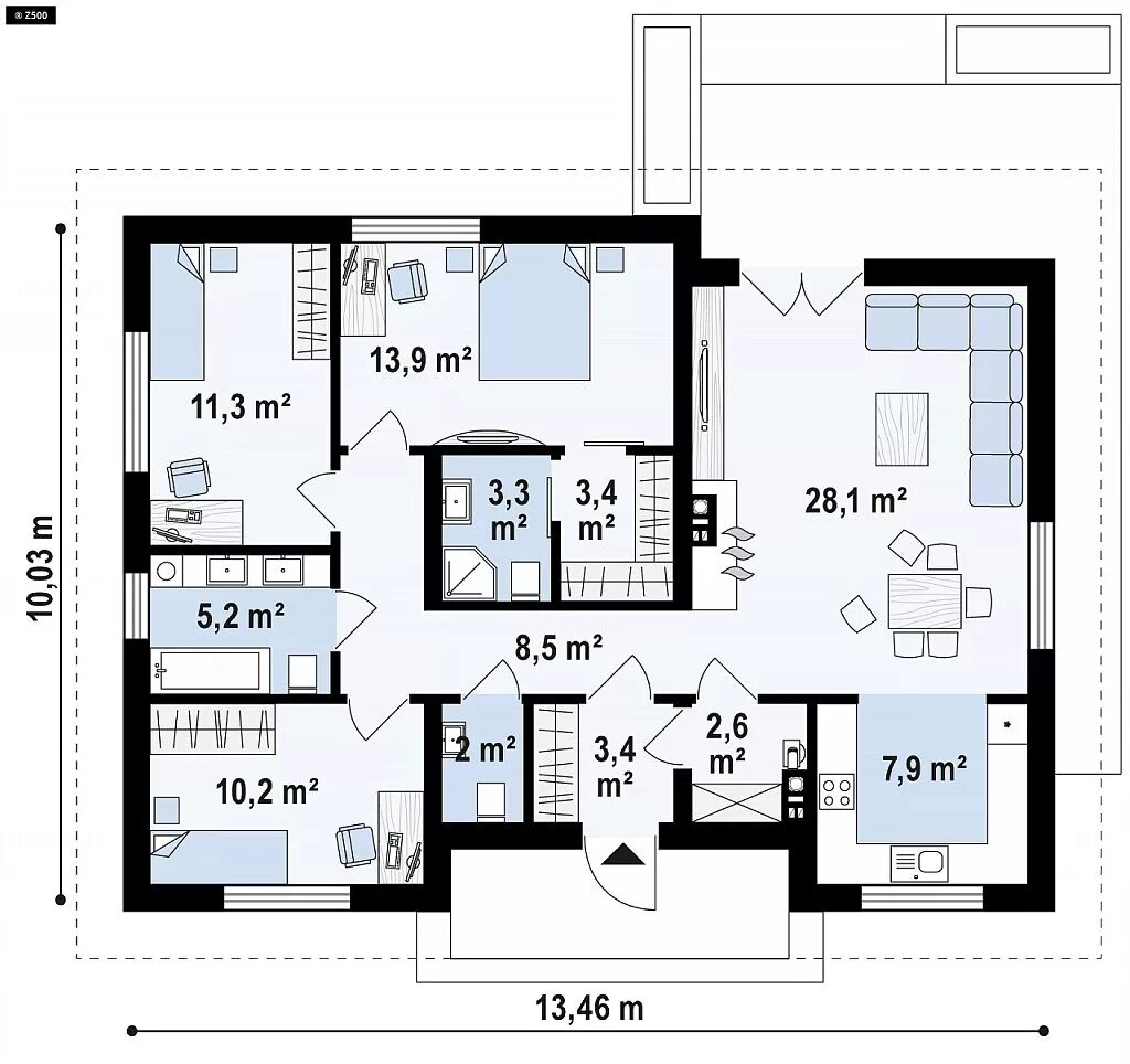 Проект дома 135 кв.м одноэтажный. Z500 проекты одноэтажных домов планировка. Планировка одноэтажного 100 кв.м. Проекты одноэтажных домов до 100 кв.м.