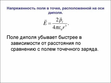 Напряженность на оси диполя