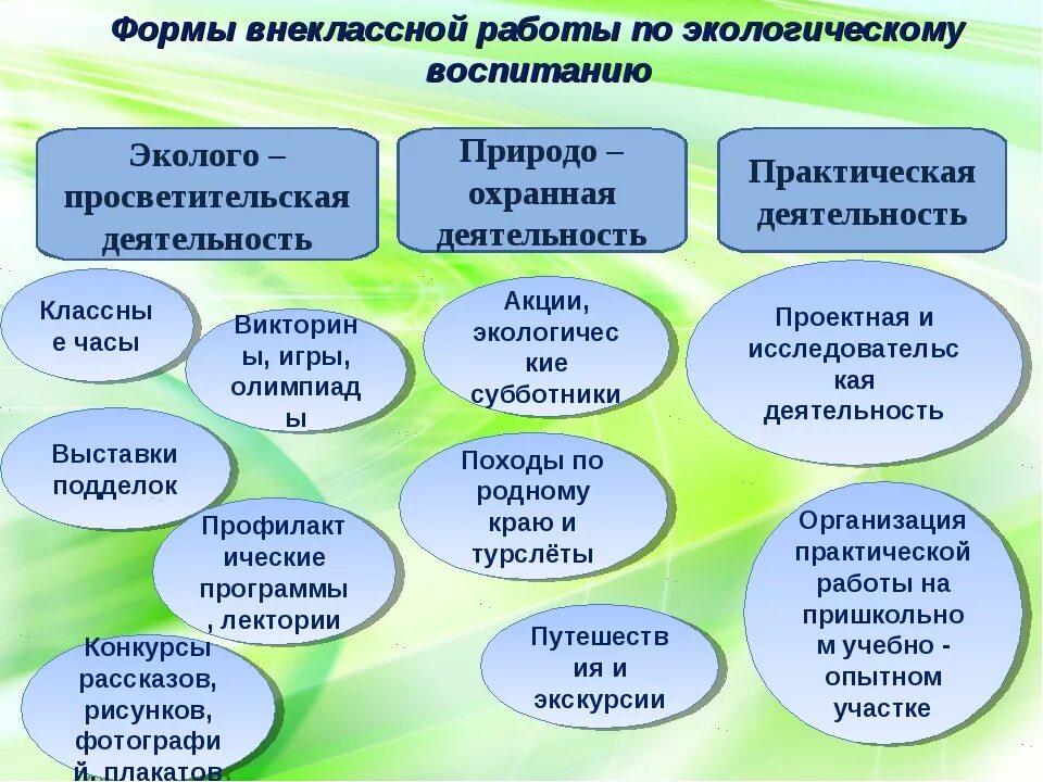 Формы внеклассной работы. Формы организации внеклассной работы в школе. Методы организации внеклассной работы. Формы организации воспитания. Направления экологической деятельности