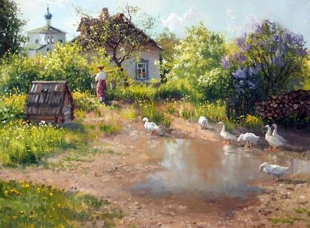 Деревенские пейзажи с людьми