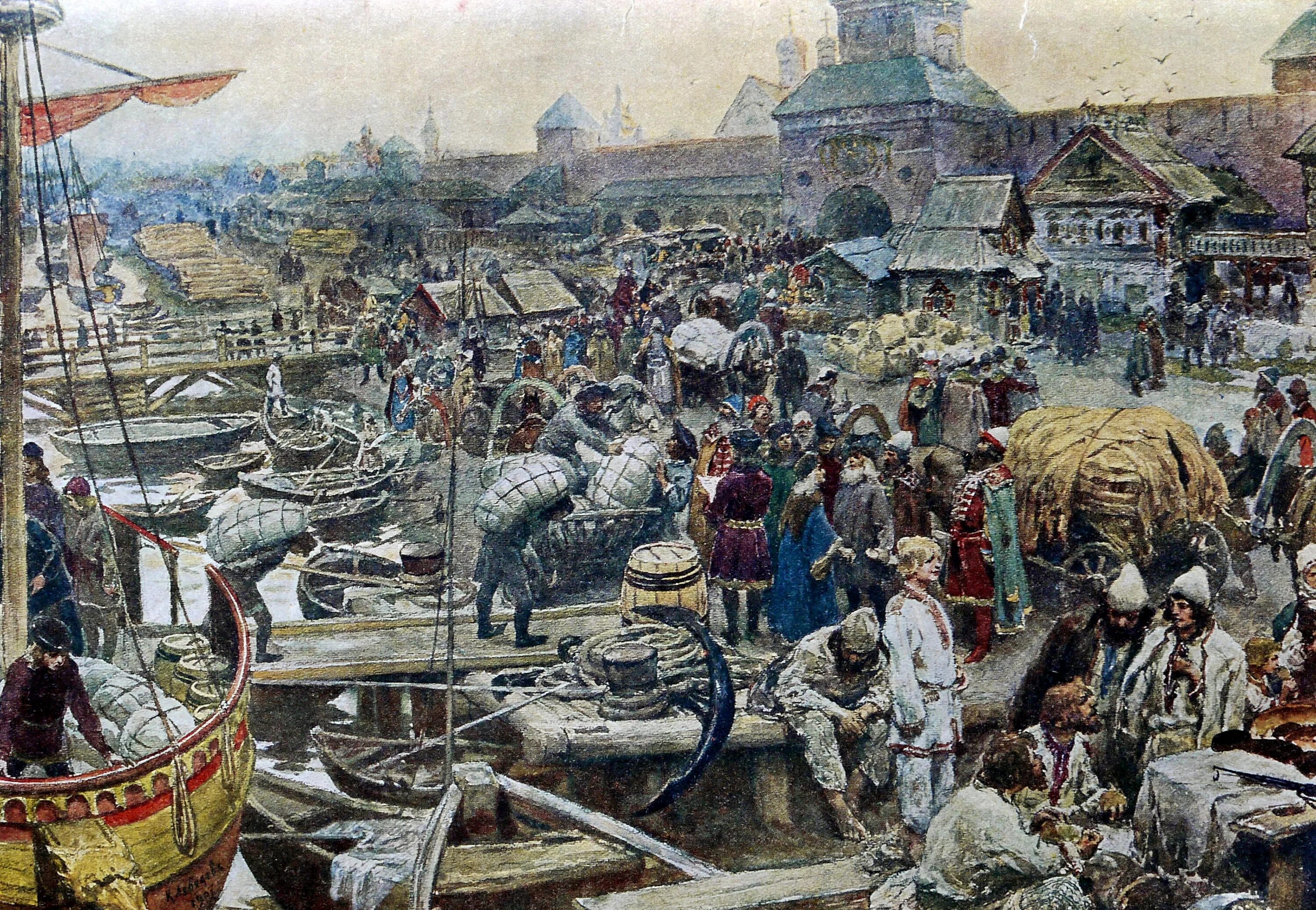 Торговые связи новгорода. Торговые связи новгорода. Торговые связи новгорода. Васнецов площадь в городе московских времен. Великий новгород 13 век торговля.