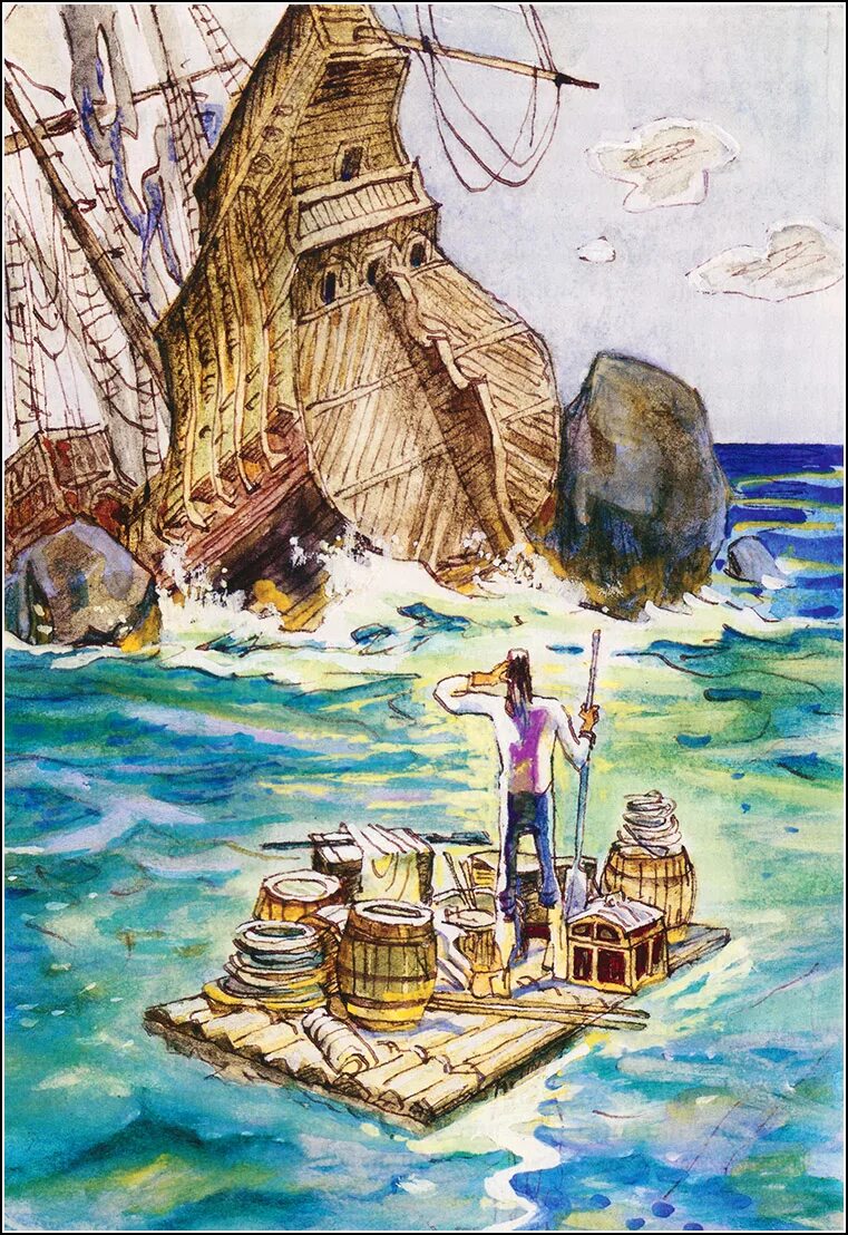Робинзон Крузо. Корабль Робинзона Крузо. Иллюстрация Робинзон Крузо 6 глава. Робинзон Крузо иллюстрац.
