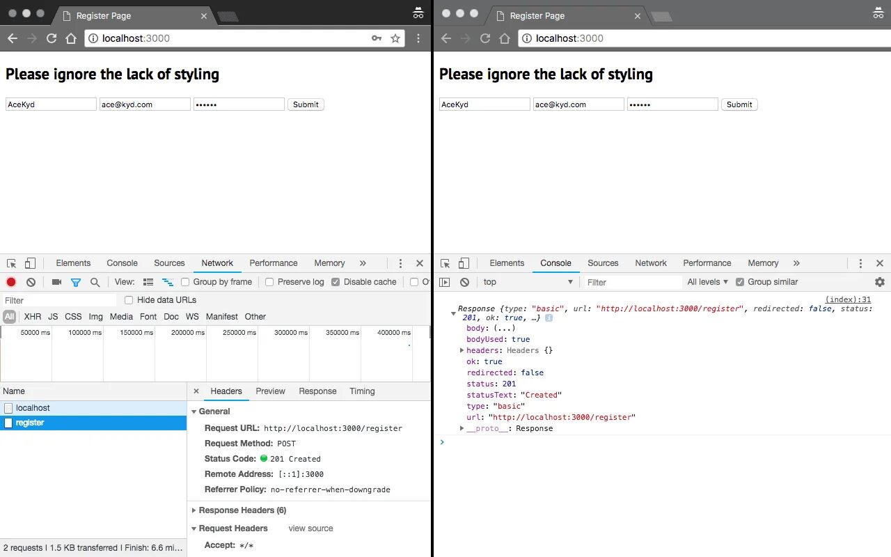 Response content c. Status code js. no response. failed f12 network headers status code failed.