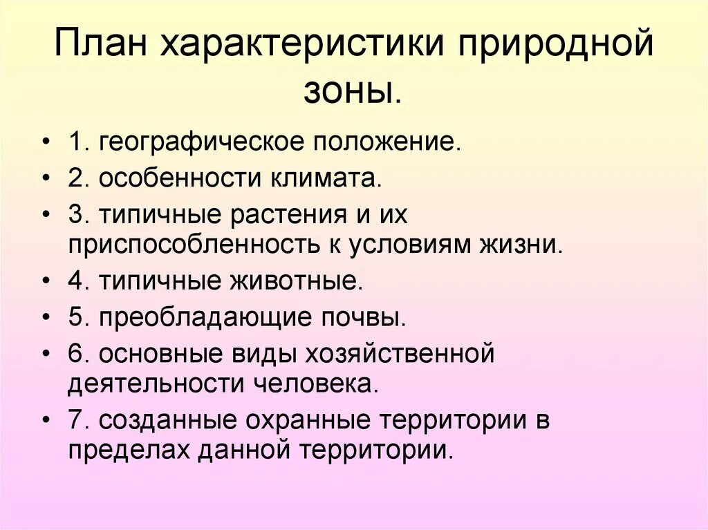 Составить по плану описание природной зоны