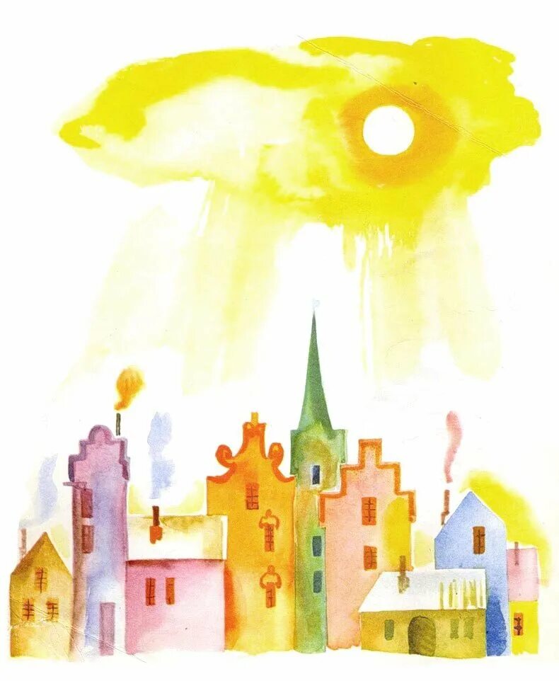 Огурцовая река цветочного города незнайка. Город иллюстрация. Солнечный город для детей. Сказочный город носов незнайка. Замок в теплых тонах.