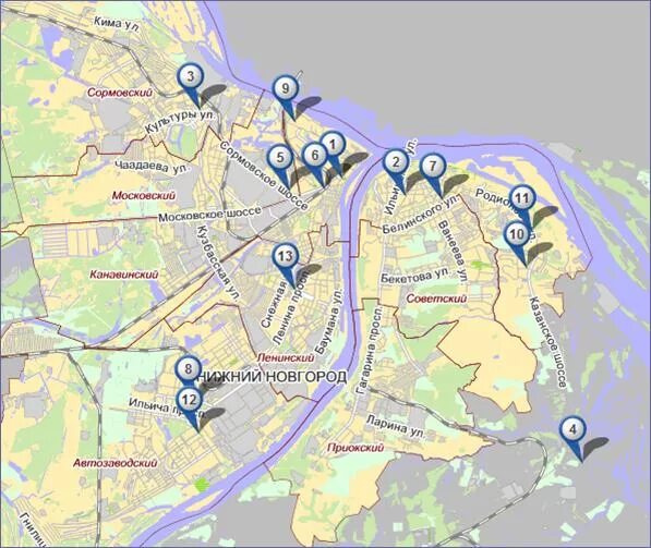 Какой район нижнего новгорода лучше. Нижний Новгород на карте. Районы Нижнего Новгорода. Нижний Новгород карта города. Карта Нижнего Новгорода для туристов.