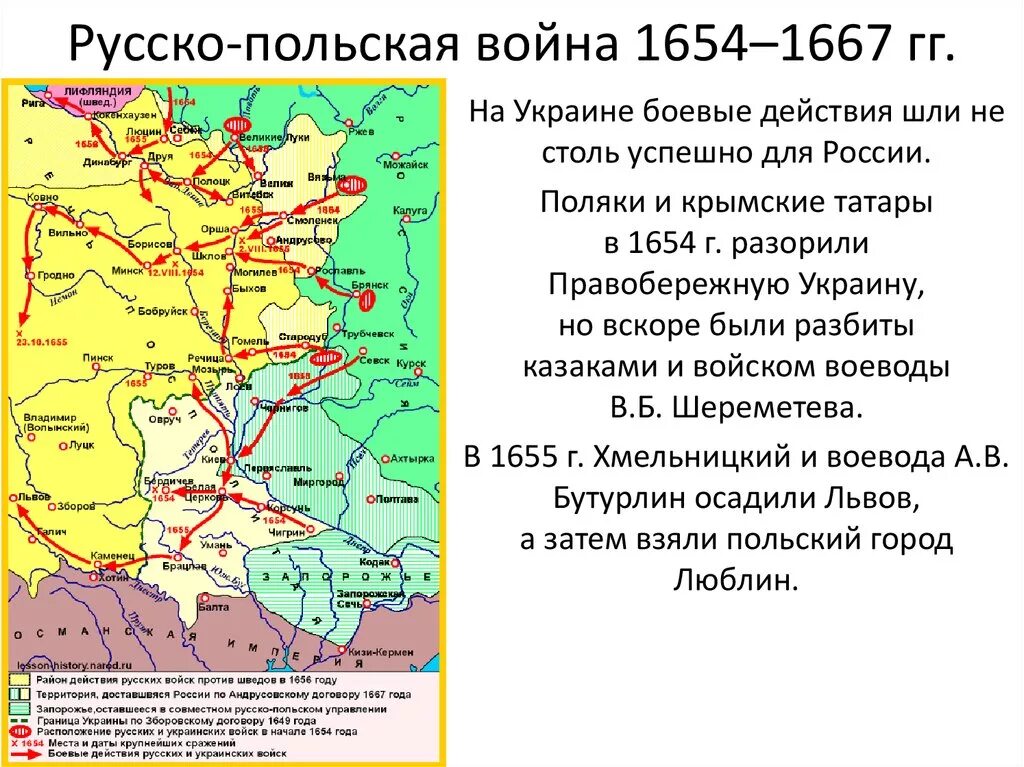 Цели россии в русско польской войне. Карта по русско польской войне 1654 1667.