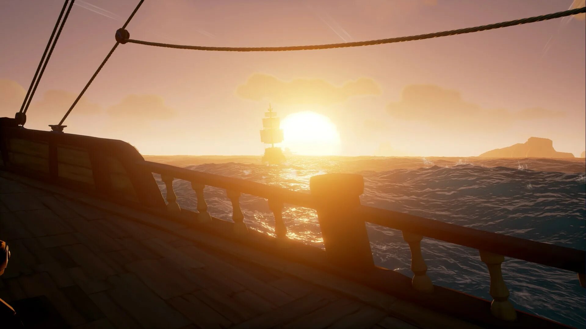 Утро палуба. Sea of Thieves палуба корабля. Sea of Thieves закат. Sea of Thieves screenshot. Палуба корабля арт.