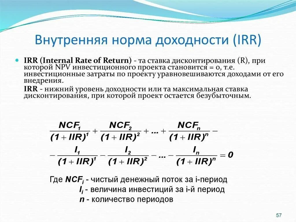 Показатели доходности проектов. Внутренняя норма доходности инвестиционного проекта формула. Внутренняя норма прибыли инвестиционного проекта. Формула расчета внутренней нормы доходности. Внутренняя ставка рентабельности irr формула.