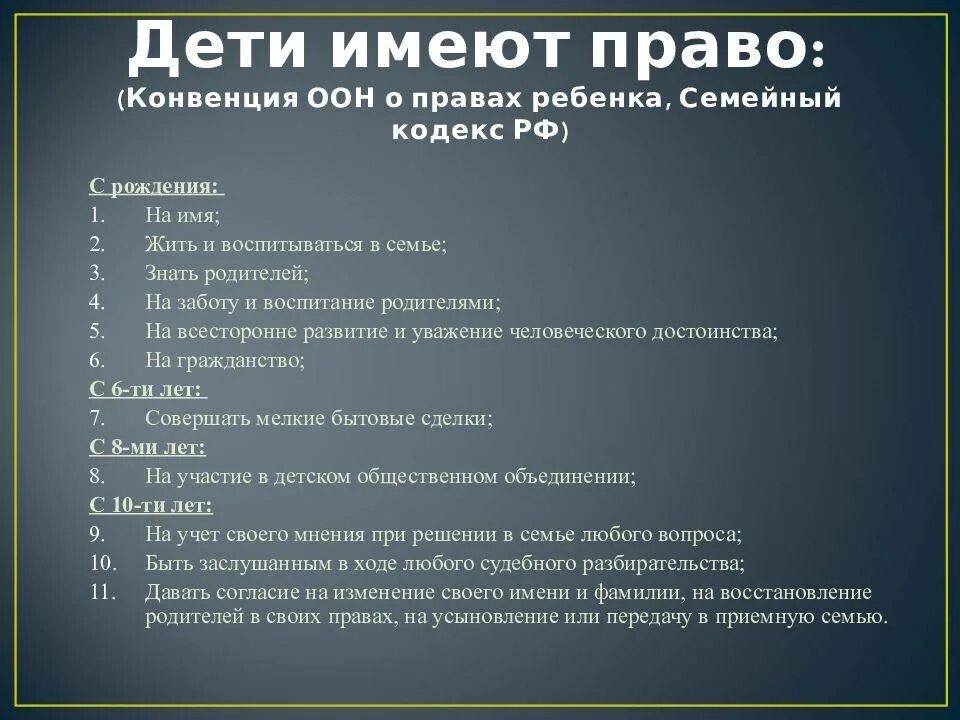 Конвенция о правах ребёнка в России кратко. Кодекс рф глава 5