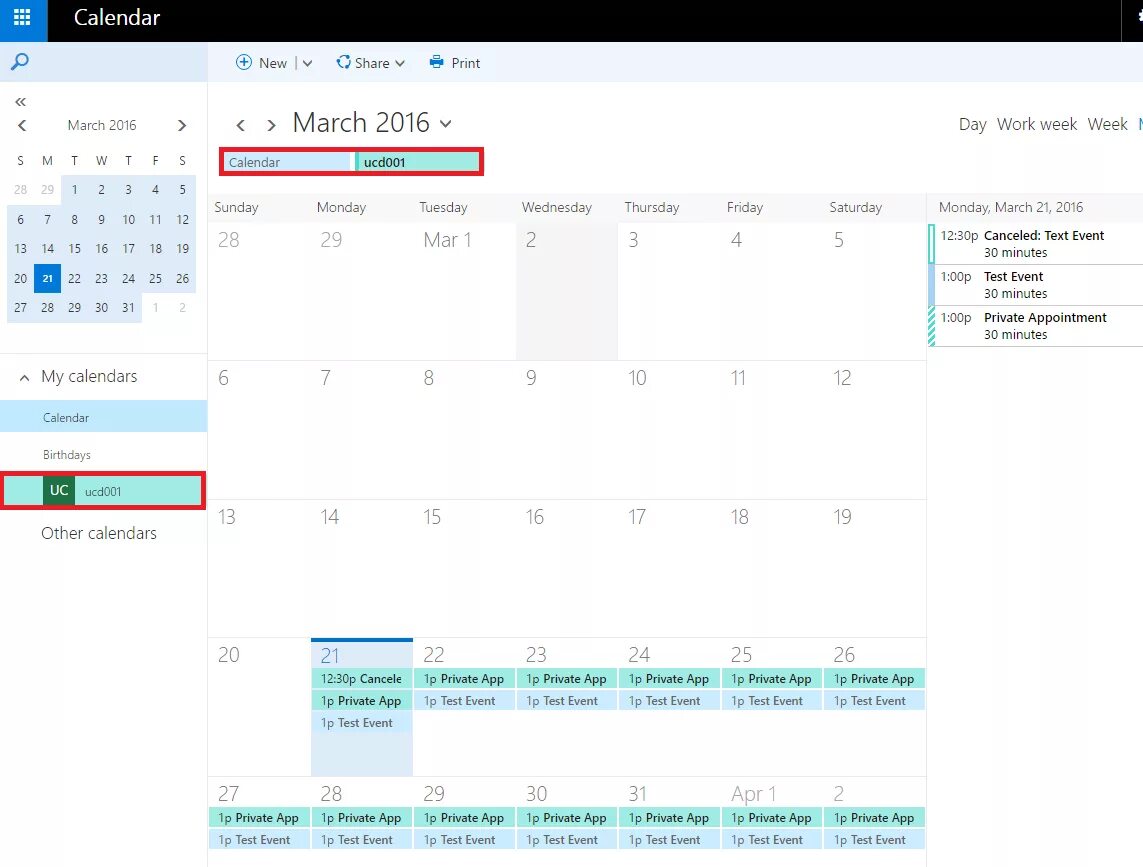 Shared calendars