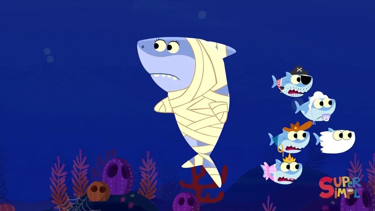 Baby shark simple song. Бэби Шарк Хэллоуин. Бэби Шарк Дэнни Хэллоуин. Baby Shark черный скелет. Страшилка Baby Shark.