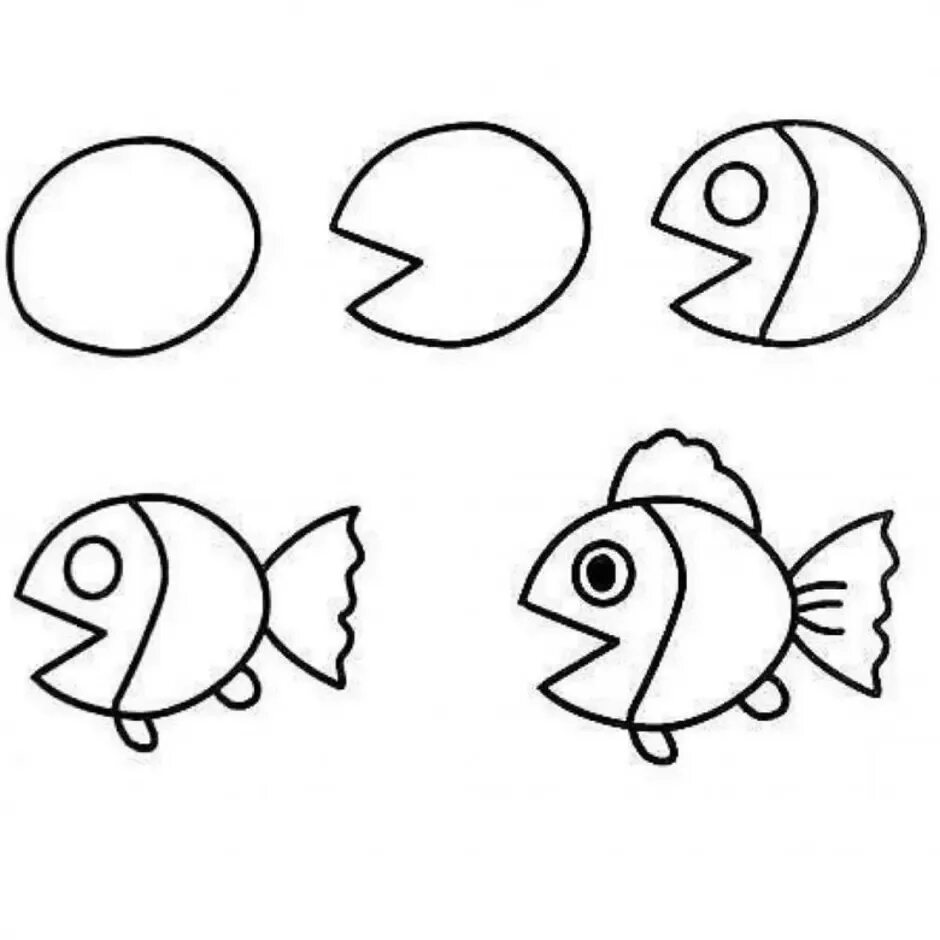 Рыба для ребенка 4 года. Легкое рисование для детей. Поэтапное рисование для малышей. Схемы рисования для малышей. Легкое рисование для детей 5-6 лет.