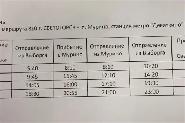 Автобус светогорск выборг