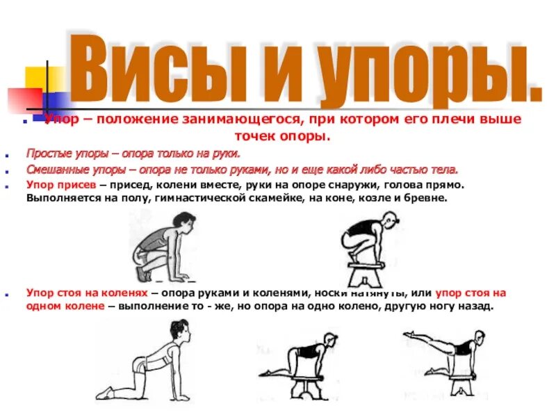 Находиться упор. Упор присев. Положение упор присев. Положения в упорах. Смешанные упоры.