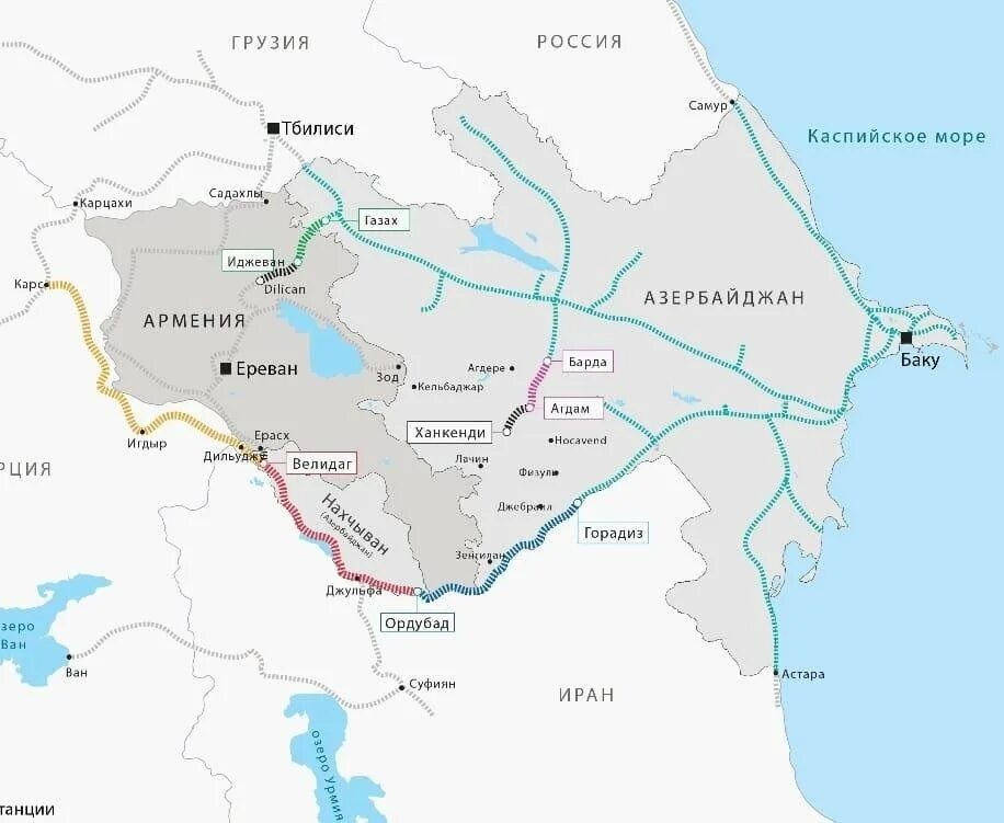 Карта железных дорог Армении и Азербайджана. Схема азербайджанской железной дороги. Железная дорога Азербайджана карта. Карта железных дорог Азербайджана.