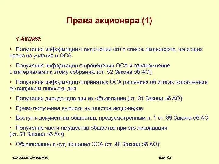 Полномочия акционера