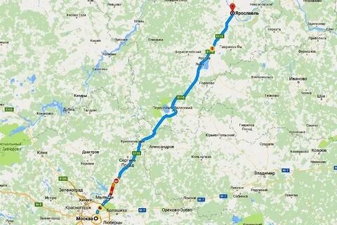 Время в пути от москвы до ярославля