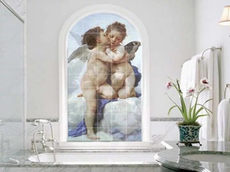 Одна комната ангел. Плитка с ангелами. Плитка в ванную с ангелочками. Панно в ванную комнату ангел. Панно ангелочки в в ванную.