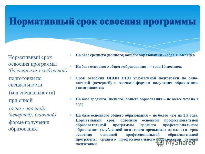 Срок освоения программы. Нормативный срок освоения программы. Полный срок освоения очное. Срок освоения программы. Нормативные сроки освоения основных образовательных программ.