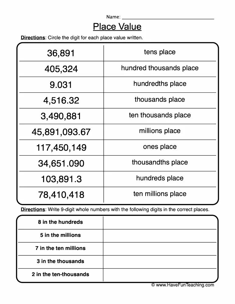 Review value. Hundred thousand million worksheets. numbers 1-1000000 worksheets. numbers to million worksheets. place value about millions worksheets.