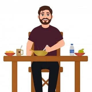 Человек сидит и ест