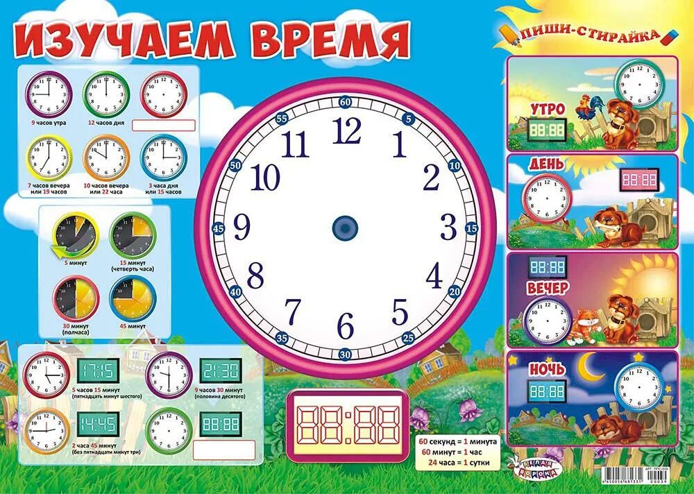 Как объяснить ребенку время. Плакат изучаем время. часы обучающие для детей. часы для изучения времени детям. обучающие плакаты для детей.