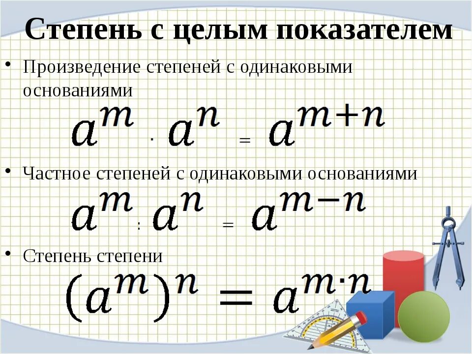 Представьте степень числа 2 число. Формулы степеней с одинаковыми основаниями. Сложение и вычитание степеней с одинаковым основанием. Вычитание степеней с одинаковым показателем степени. Степени сложение вычитание деление умножение.