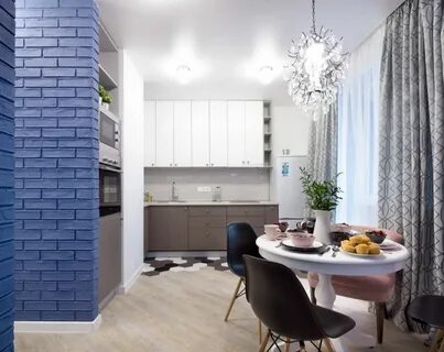 Серый кирпич кухня