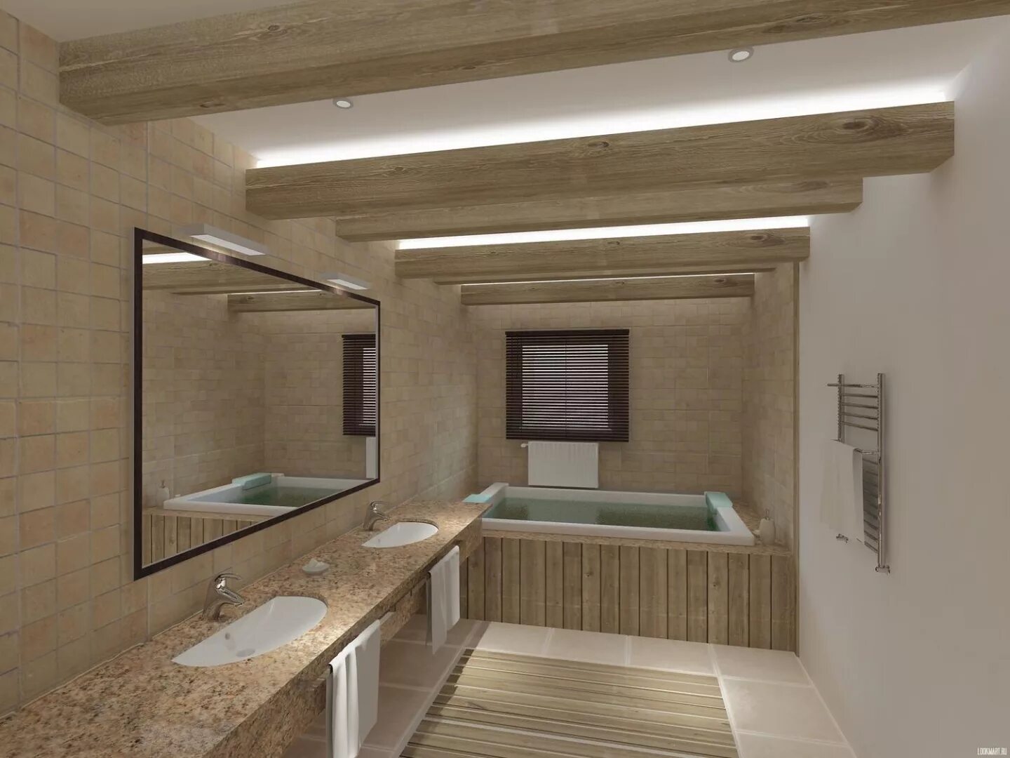 Проект ванной комнаты 8 кв м Green and White Tiled Bathroom