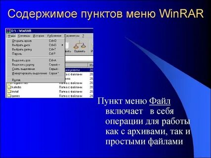 Основные пункты главного меню