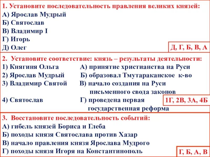 Соответствии событие и даты правление