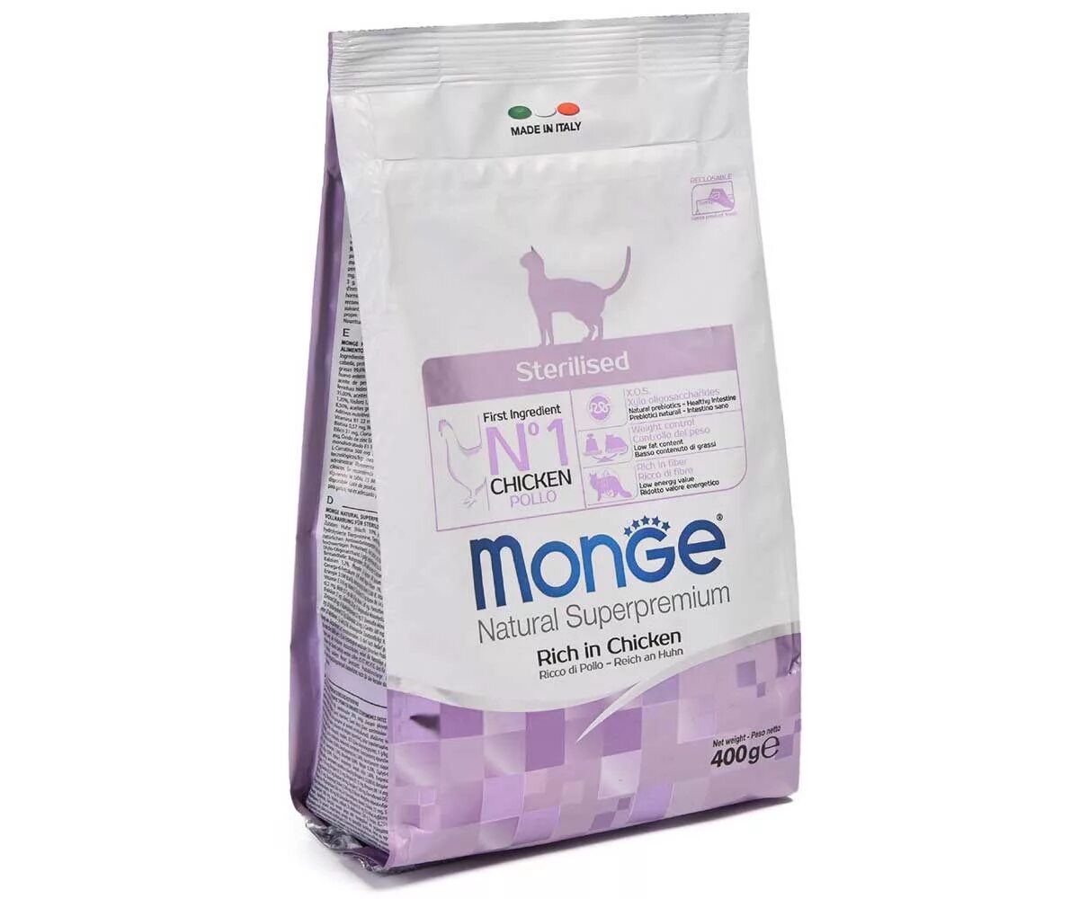 Корм monge курица. Корм для кошек Монж для стерилизованных. Monge Cat Sterilised корм для стерилизованных кошек 400г. Monge для стерилизованных кошек 400. Monge Cat Sterilized сухой корм для стерилизованных кошек.