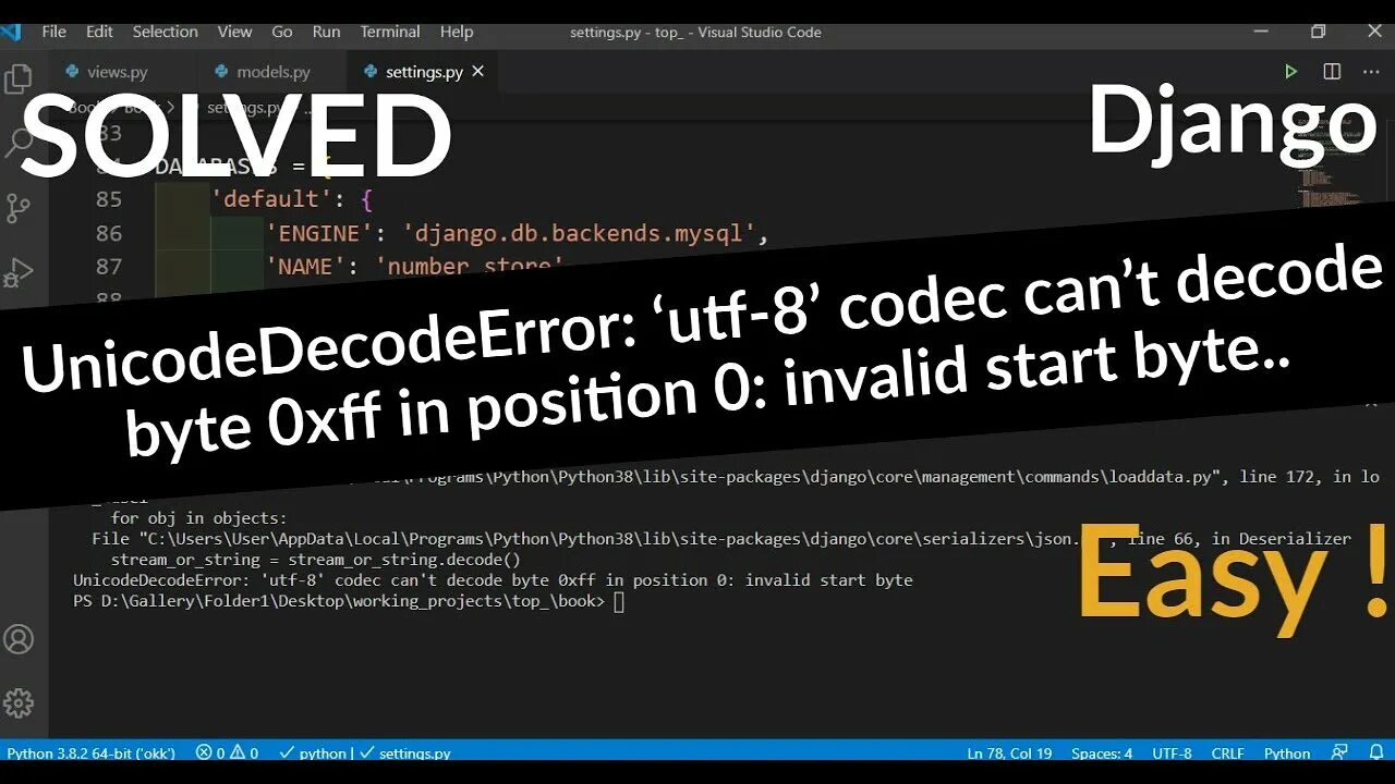 UNICODEDECODEERROR Python. Decode String. SYNTAXERROR: (Unicode Error) 'UTF-8' codec can't Decode byte 0xc3 in position 0: Invalid continuation byte. (Unicode Error) 'unicodeescape' codec can't Decode bytes in position 2-3: truncated \uxxxxxxxx Escape. Non utf 8 code starting with python