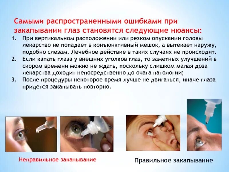 Закапывание лекарственных средств в глаза. Введение лекарственных средств в глаза. Введение глазных капель