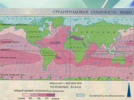 Карта солености поверхностных вод мирового океана