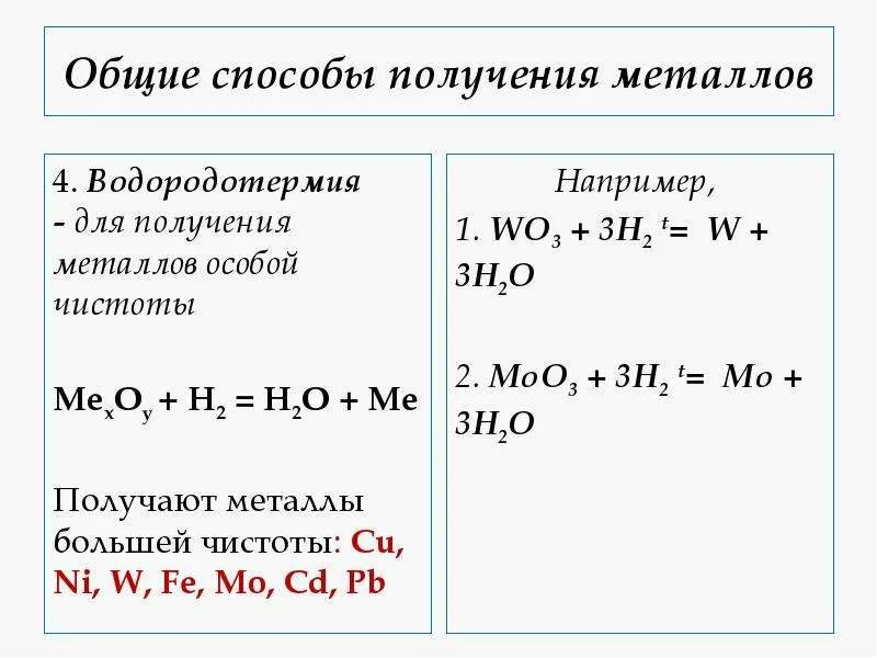 Общие способы получения металлов. Методы получения металлов. Получение металлов особой чистоты. Восстановление металлов из оксидов углем. Как из оксида получить металл