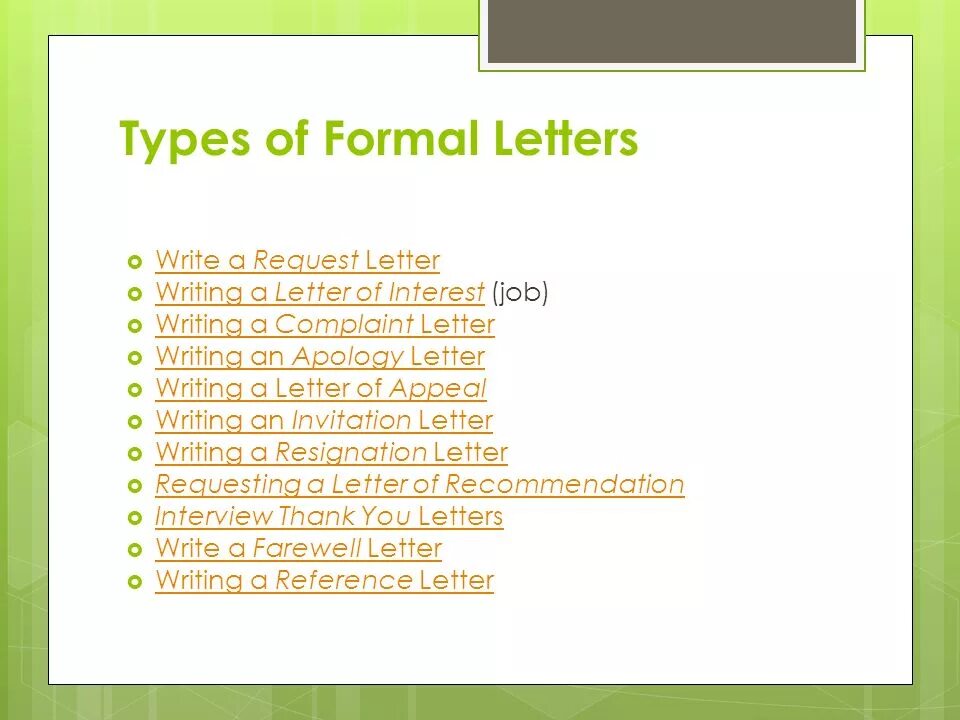 Types of letters in english. Types of letters in english