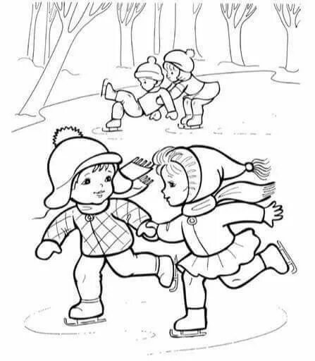 Раскраски безопасность на льду для детей распечатать Winter Season, : Lovely Young Little Kid Slip Down While Skiing on Winter Season