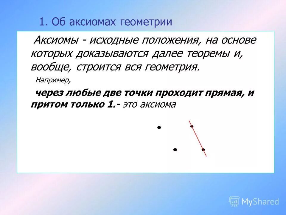 Аксиомы геометрии. Примеры аксиом. 5 Аксиом геометрии. Аксиома 1 геометрия.