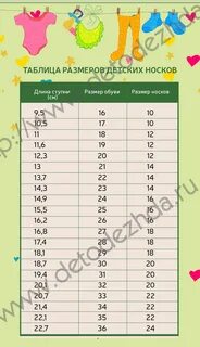 Детские носки размерная